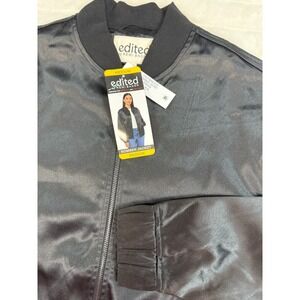 Edited Bomber Jacket Women Medium Black Full Zip Satin Comfort Drop Shoulder New